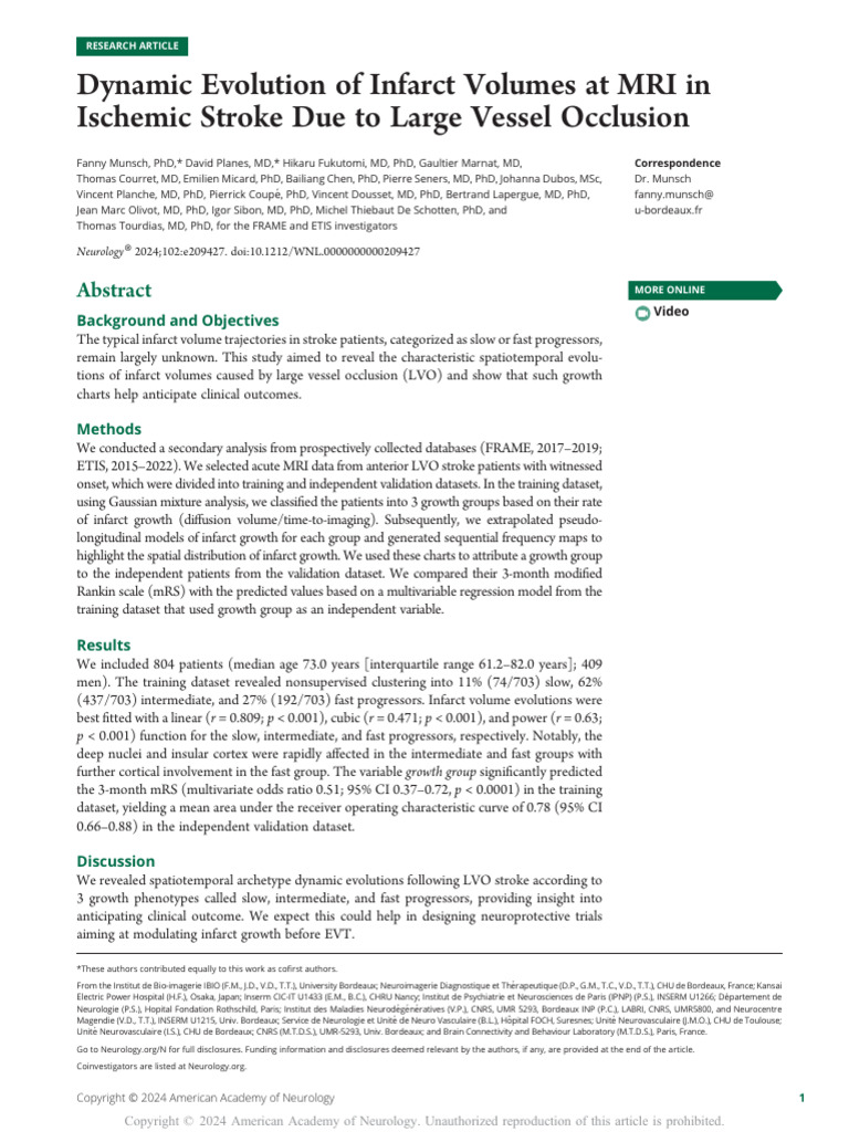 4) Articulo Dinamic Evolution of Infarct Volumes at Mri Ischemic Stroke ...