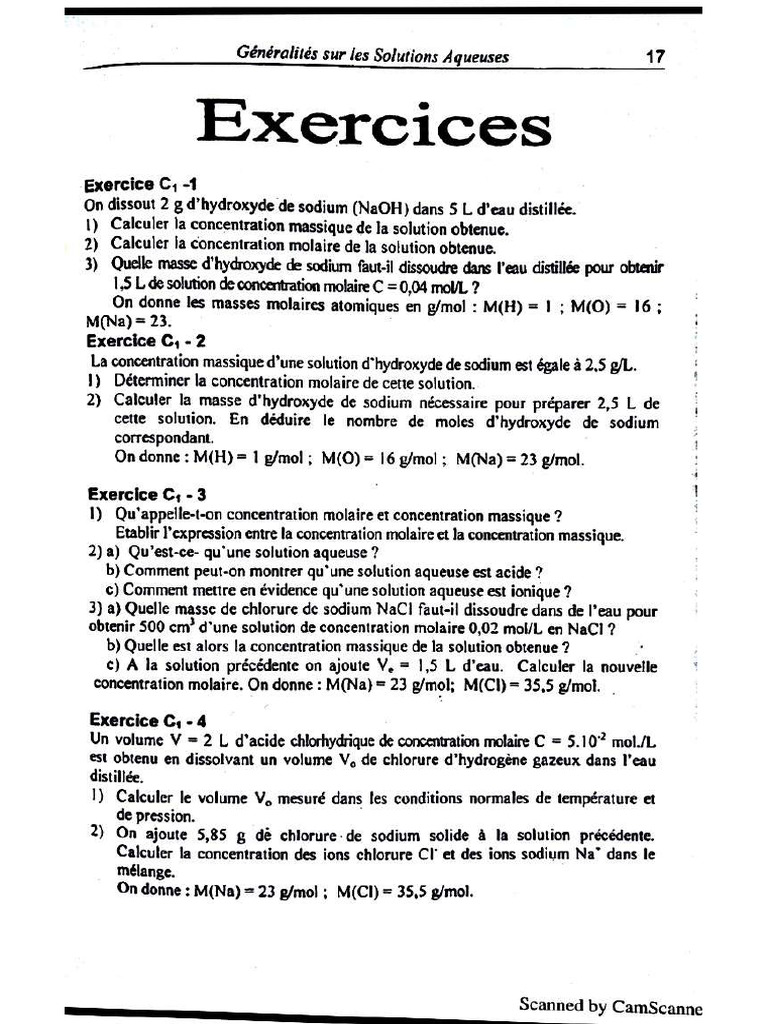 Exercice Solution Aqueuse . | PDF