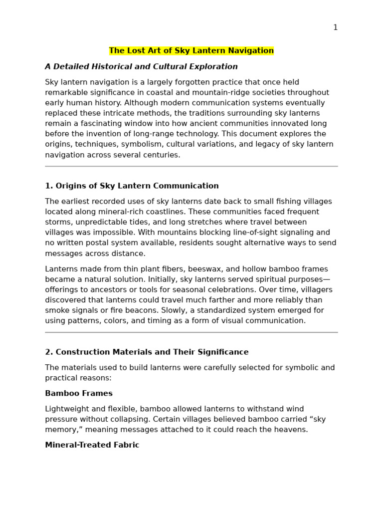 Sky Lantern Navigation: History & Techniques | PDF | Lantern | Wound