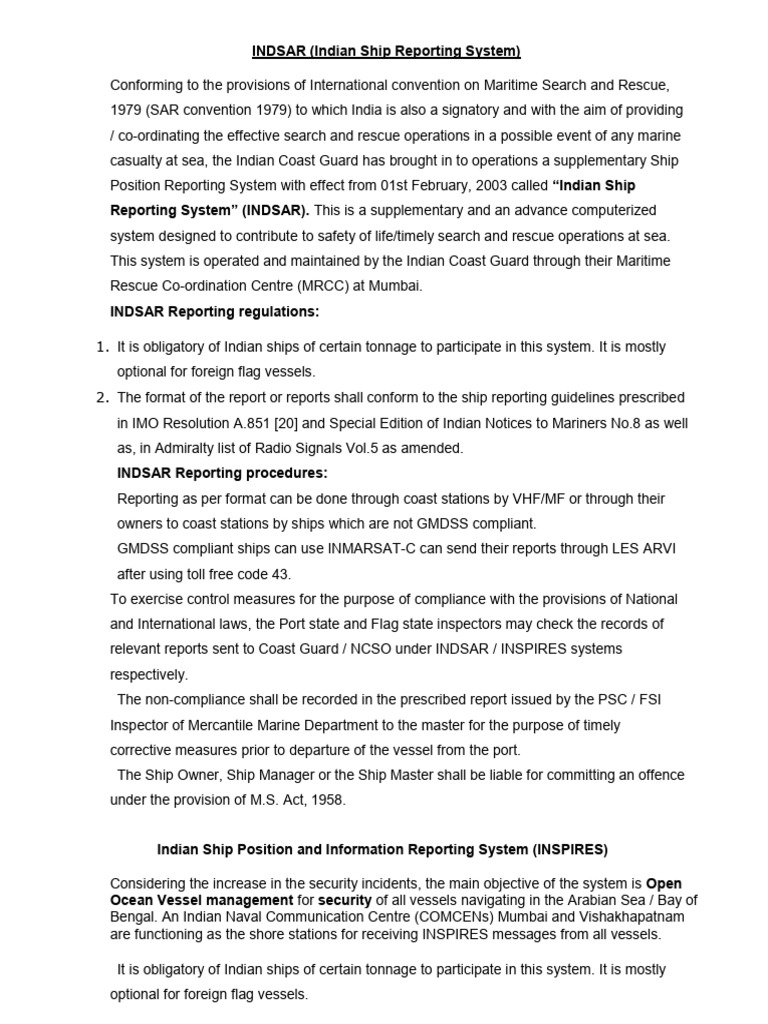Indian Ship Reporting System Overview | PDF | Search And Rescue | Oceans
