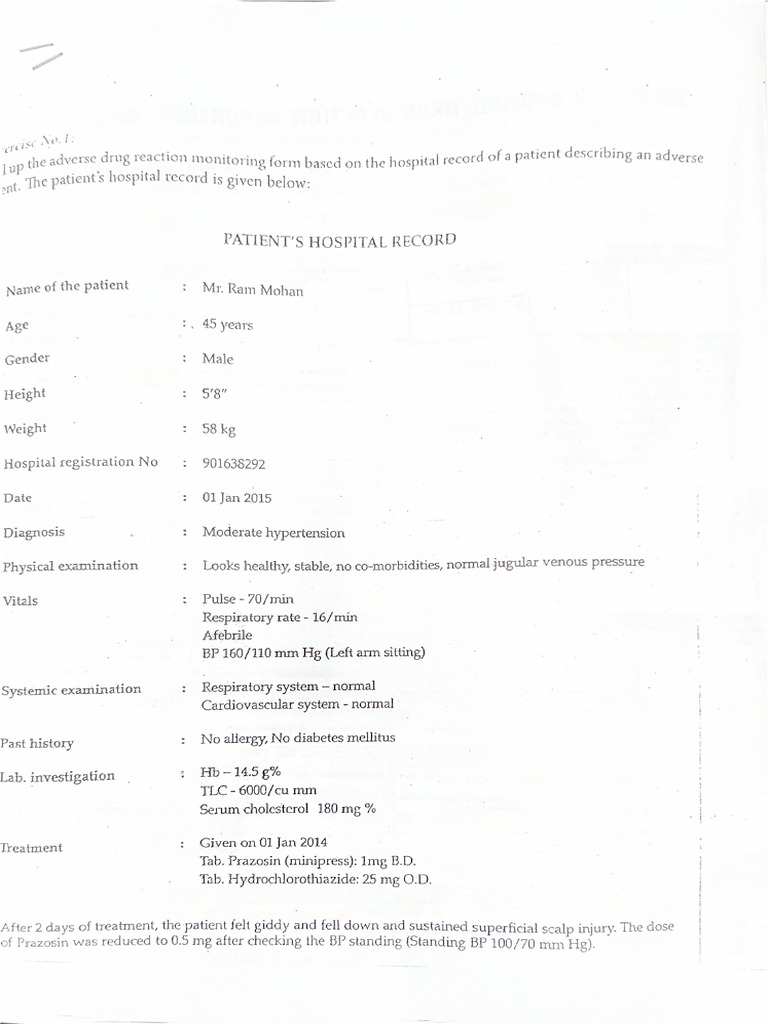 1 Up The Adverse Drug Reaction Monitoring Form Based On The Hospital ...