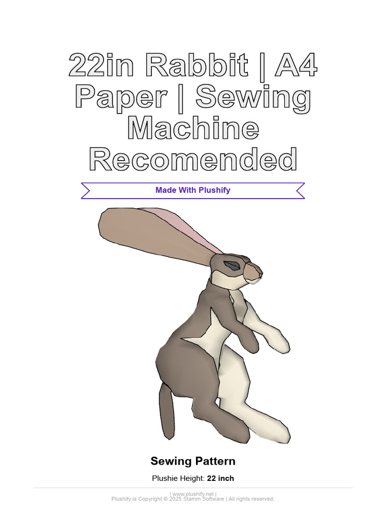 22in Rabbit - A4 Paper - Sewing Machine Recomended - Print - Plushify | PDF