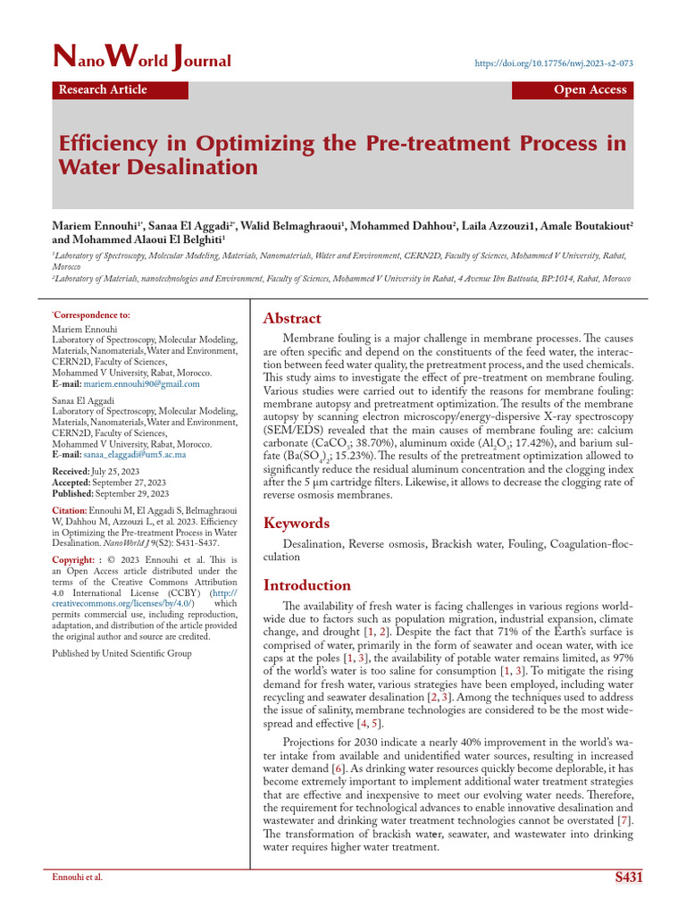 Efficiency in Optimizing the Pre-treatment Process in Water ...