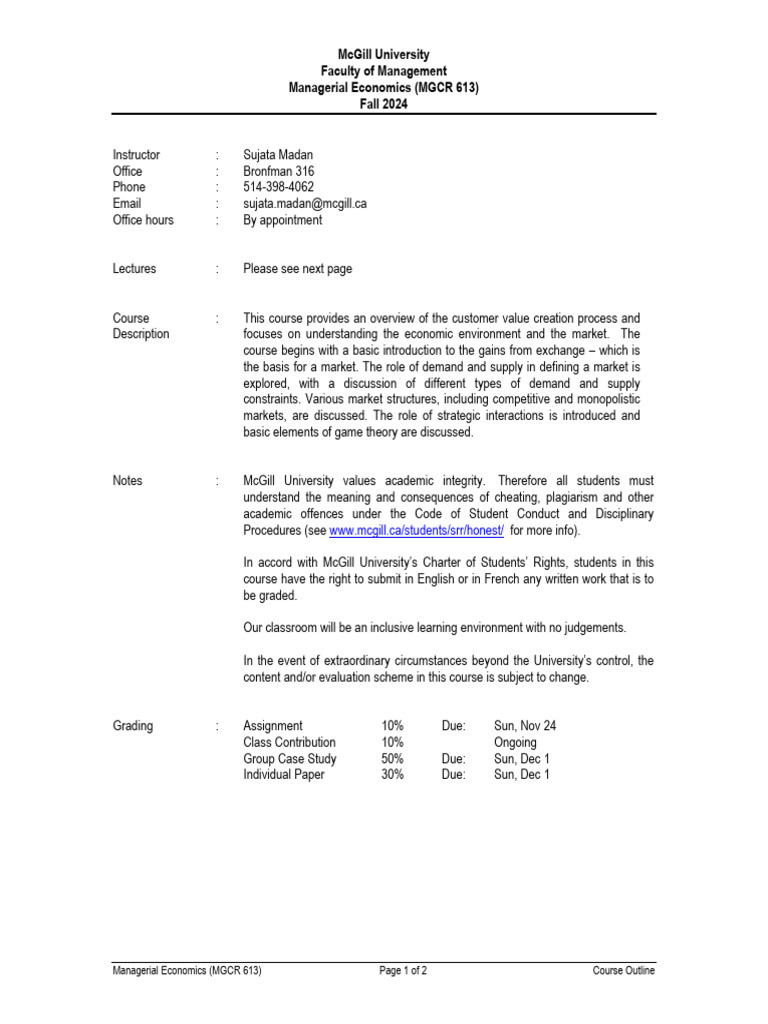 Micro_outline_F2024 | PDF | Market (Economics) | Economics
