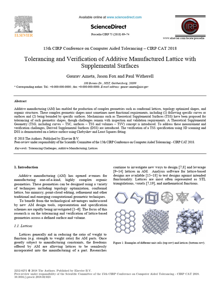 Tolerancing and Verification of Additive Manufactured Lattice | PDF ...