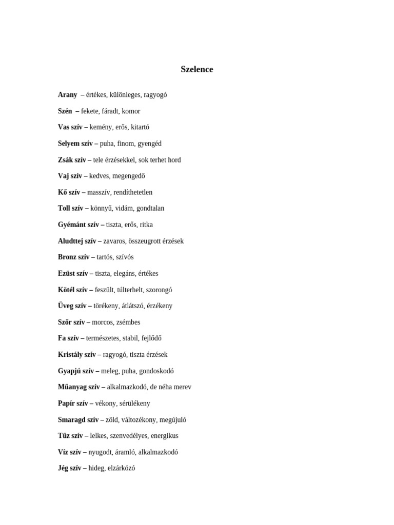 Sziv Szelence Lista-1 | PDF