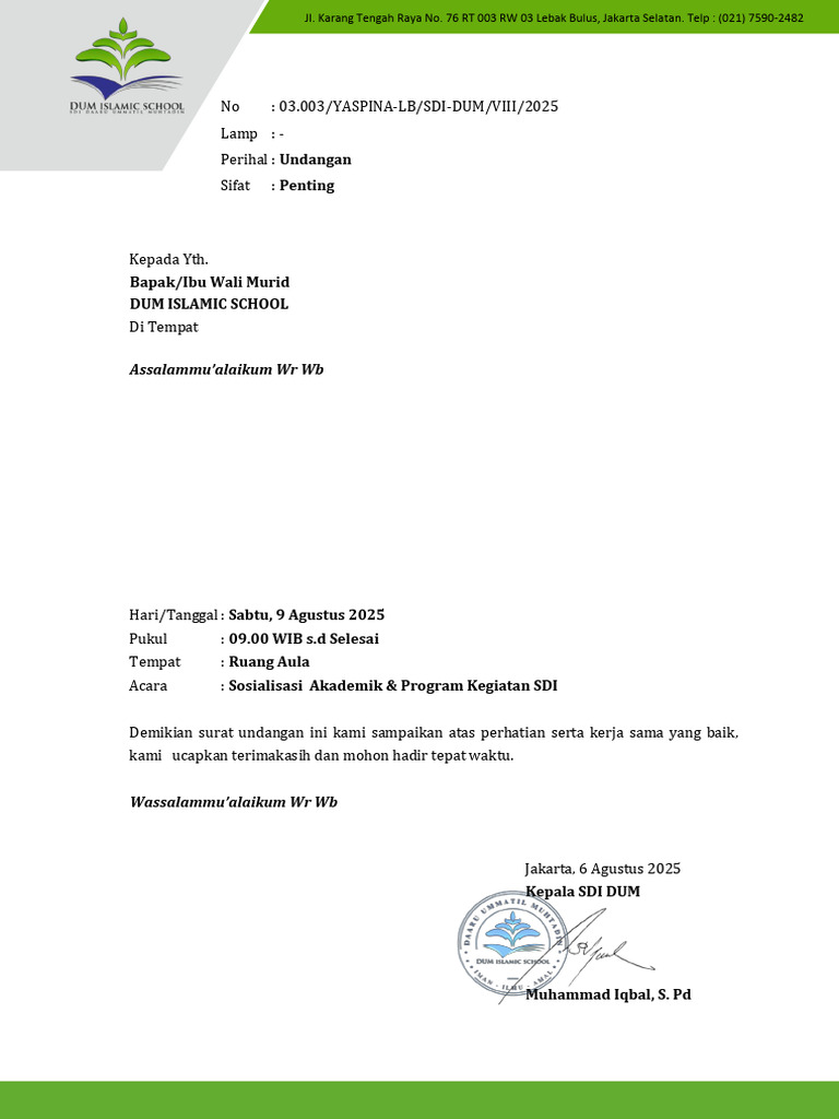 Undangan Sosialisasi Program SDI DUM | PDF