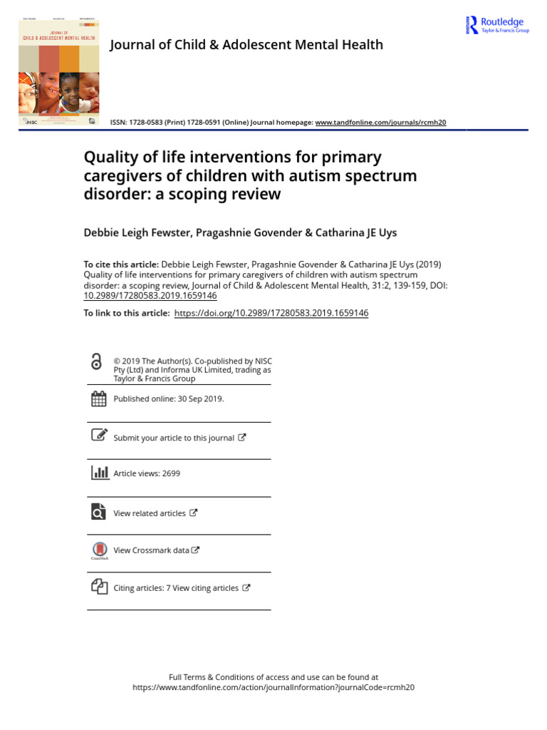 Quality of Life Interventions For Primary Caregivers of Children With ...
