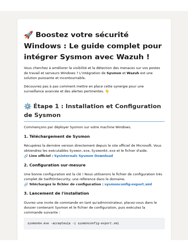 Intégration Sysmon et Wazuh sur Windows | PDF | Microsoft Windows ...