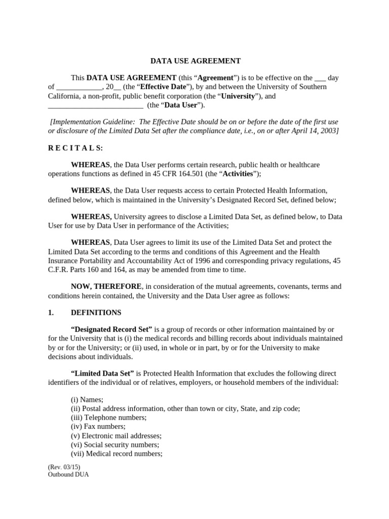 Data Use Agreement | PDF | Breach Of Contract | Indemnity
