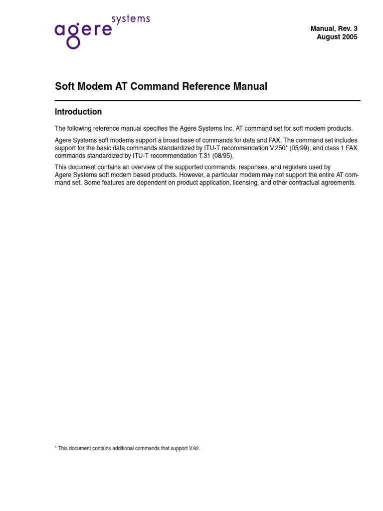 Agere Soft Modem AT Command Guide | PDF | Modem | Computer Data