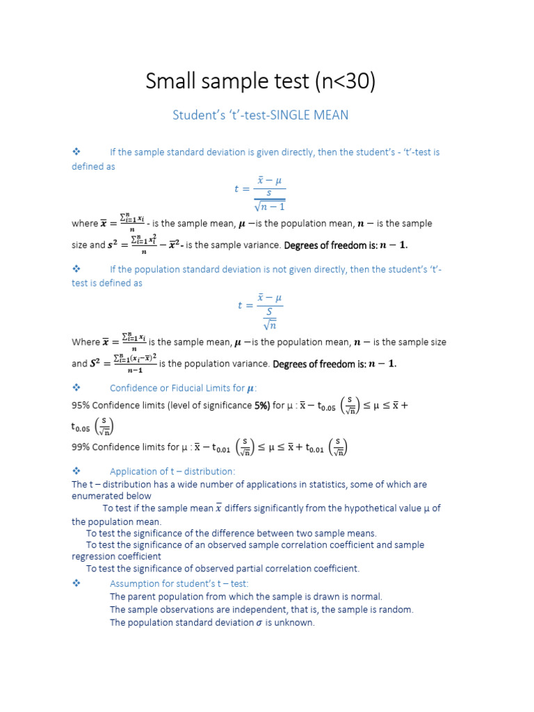 Student's t-Test for Small Samples | PDF | Methodology | Statistical ...