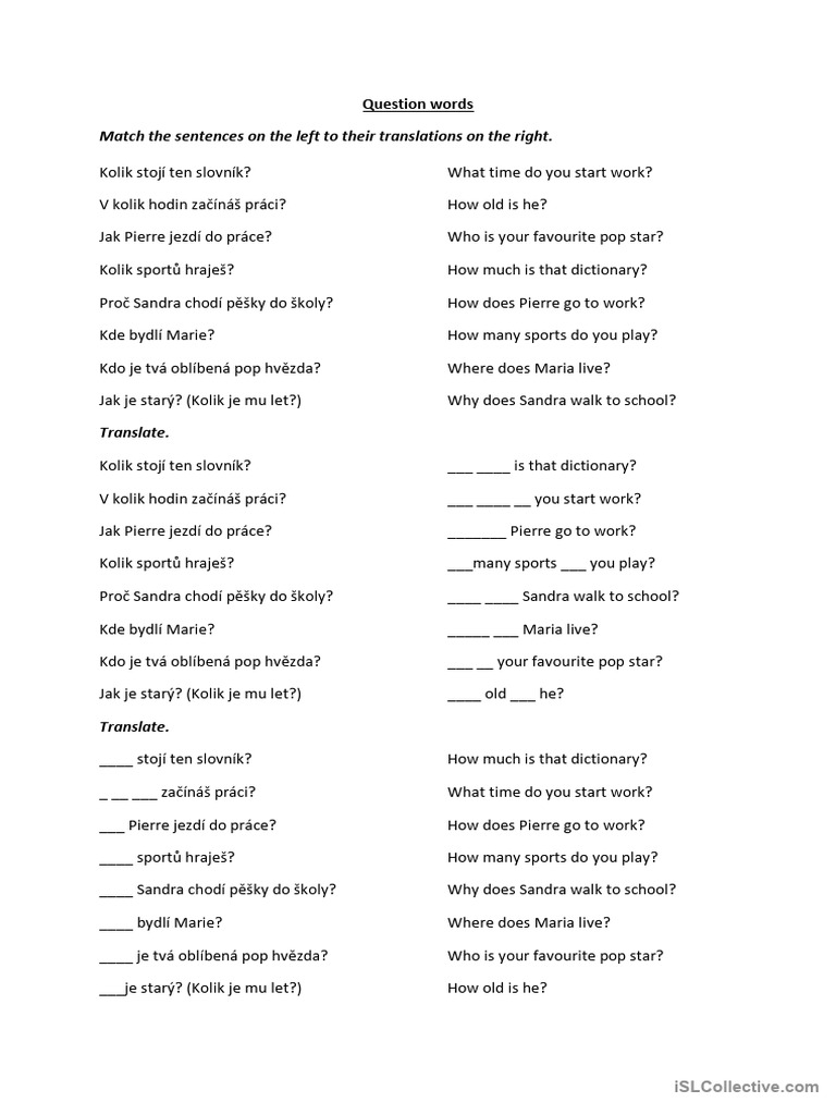 Question Words Czech English Pdf