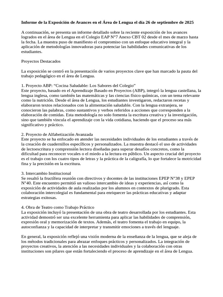 Avances en Educación de Lengua 2025 | PDF | Enseñando | Aprendizaje