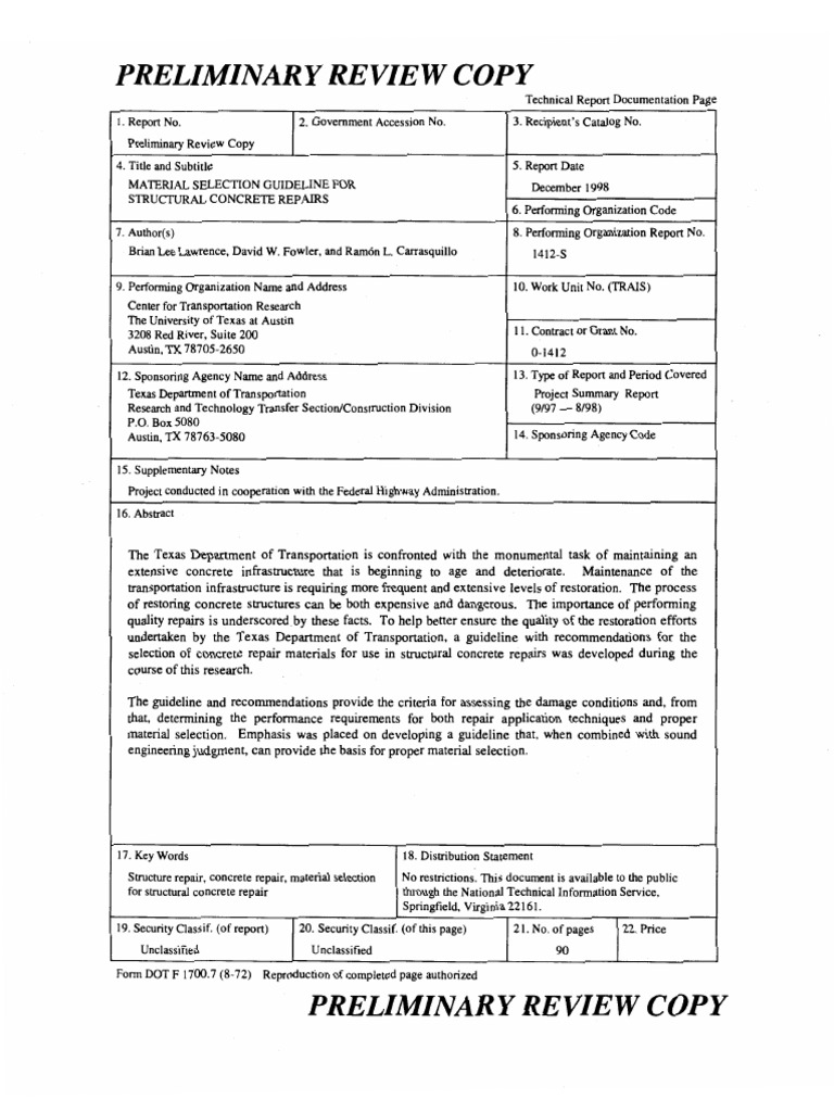 Material Selection Guidelines For Structural Concrete Repairs | PDF