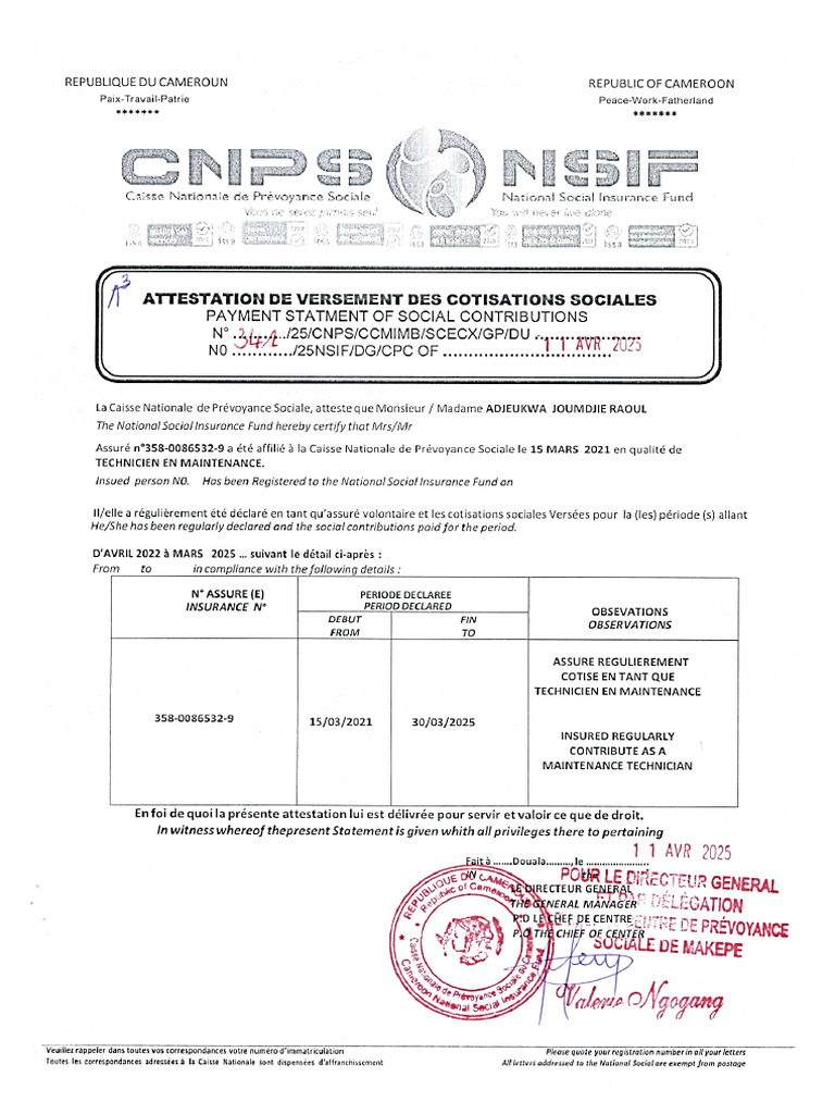 Attestation De Versement Cotisations Sociales PDF