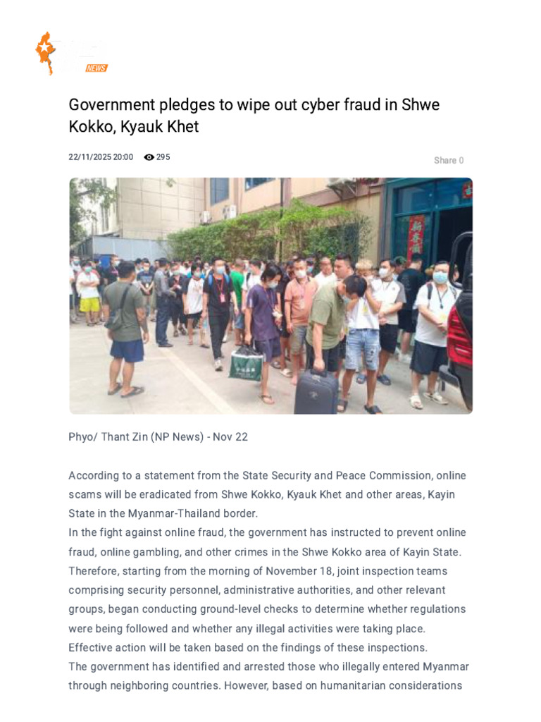 Government Pledges to Wipe Out Cyber Fraud in Shwe Kokko, Kyauk Khet ...