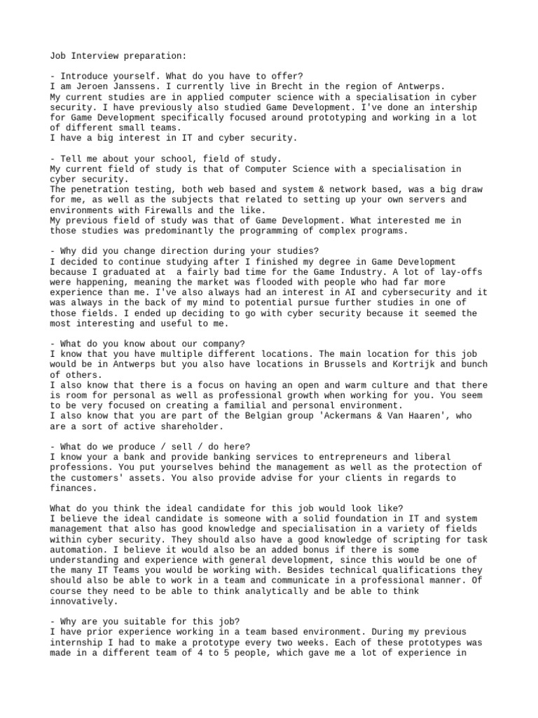 Job Interview Prep for Cybersecurity Role | PDF | Computer Security ...