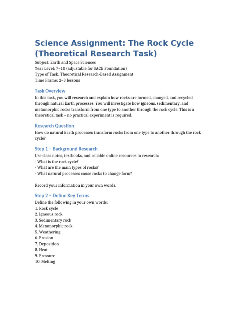 Rock Cycle Theoretical Assignment | PDF | Rock (Geology) | Igneous Rock
