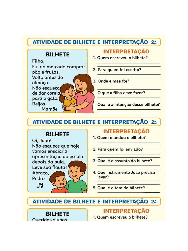 Atividade de Bilhete e Interpretacao | PDF