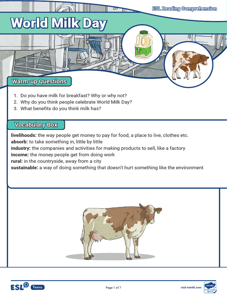 World Milk Day: Benefits and Importance | PDF | English As A Second Or ...