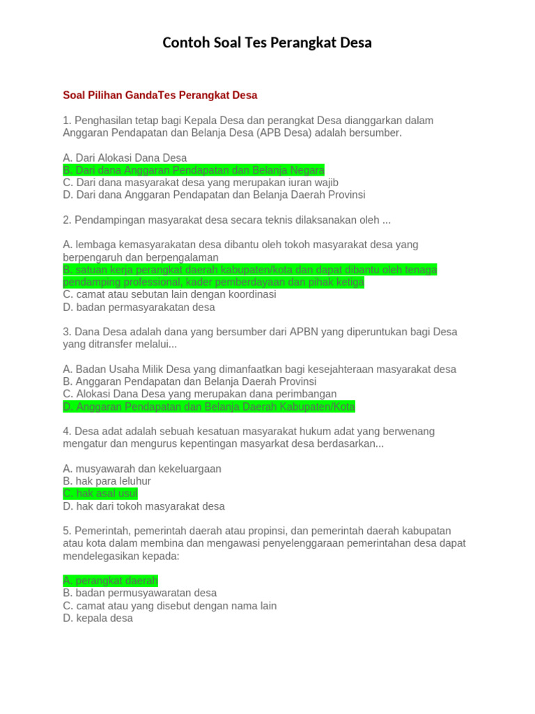 Contoh Soal Tes Perangkat Desa | PDF