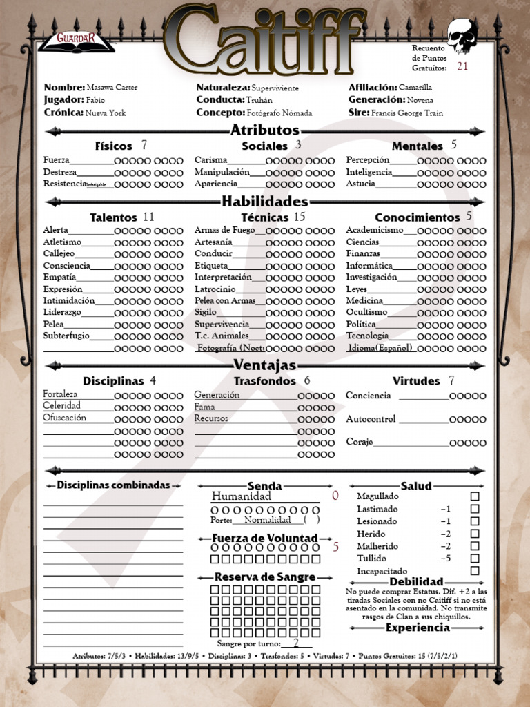 Hoja Personaje Caitiff | PDF