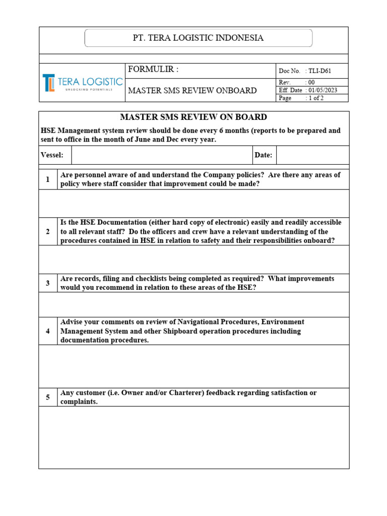 Master SMS Review On Board | PDF | Risk Assessment