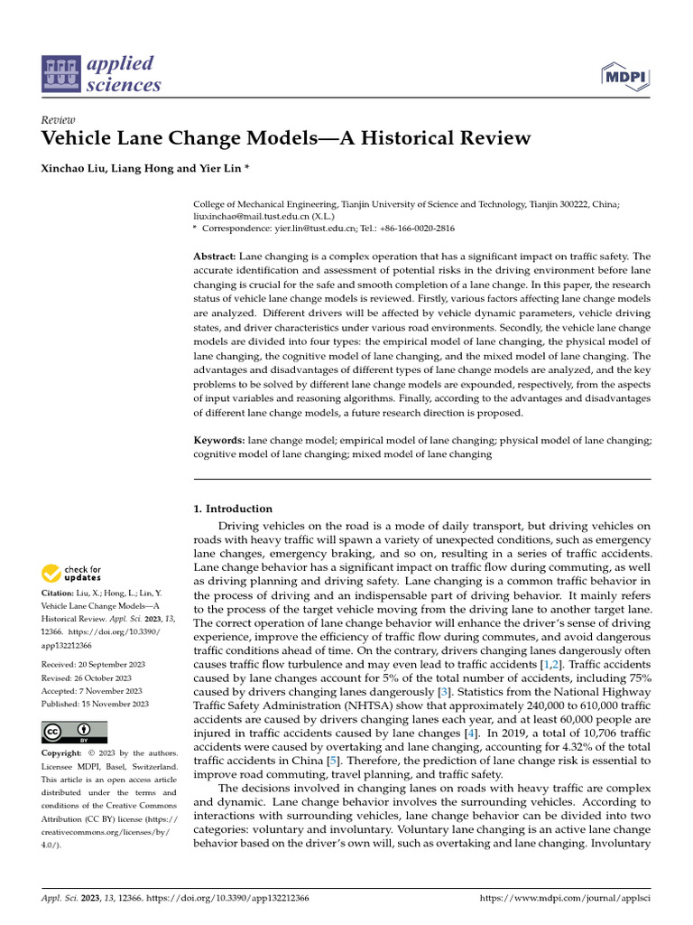 Historical Review of Lane Change Models | PDF | Traffic Collision | Traffic