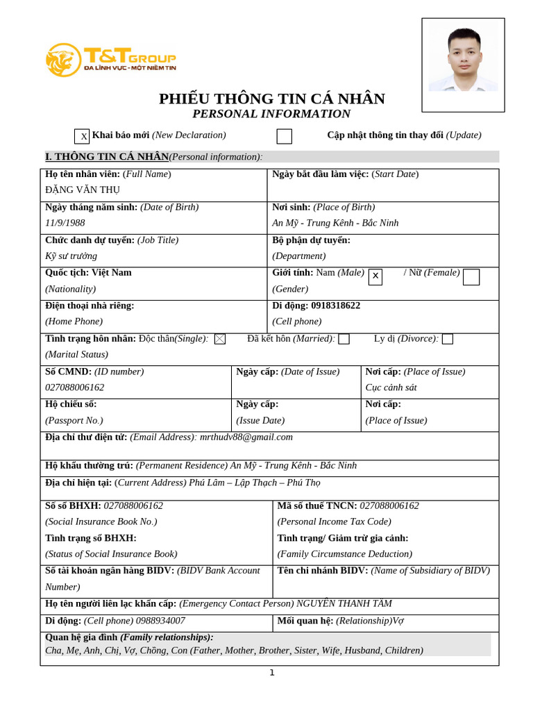T&T Group Application Form | PDF