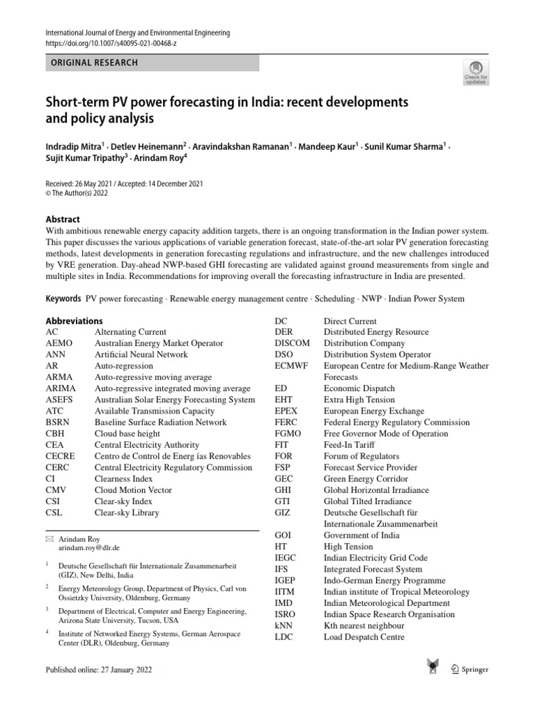 Short Term PV Power Forecasting | PDF | Numerical Weather Prediction ...