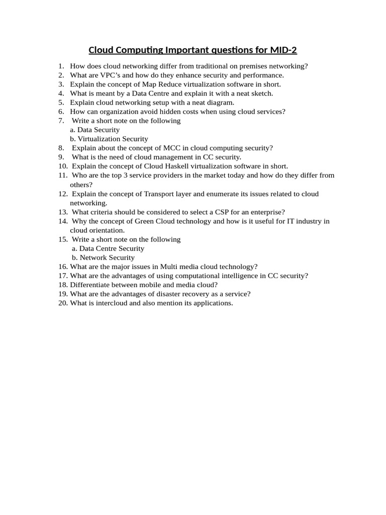 Key Cloud Computing Questions for MID-2 | PDF