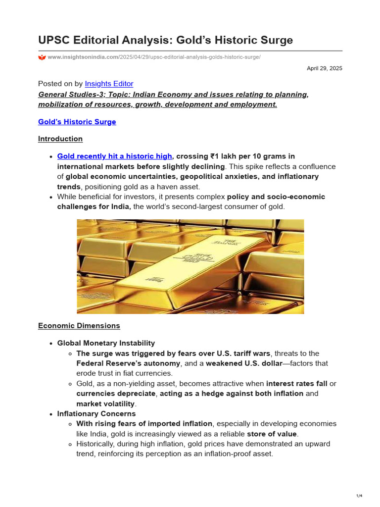Gold Prices Surge: Impacts on India’s Economy | PDF | Inflation | Gold ...
