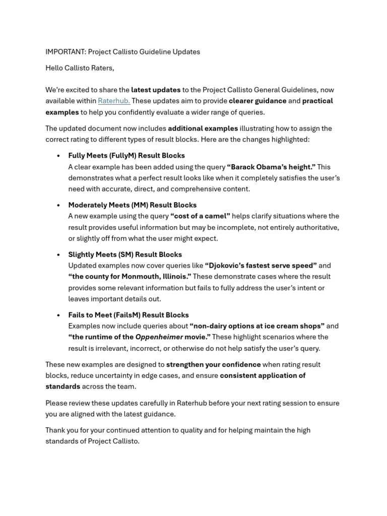 Project Callisto Guidelines Update | PDF