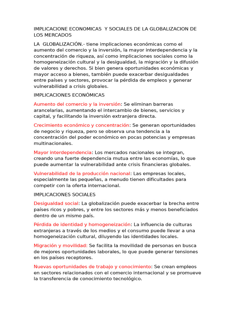 Impactos de la Globalización en Economía y Sociedad | PDF ...
