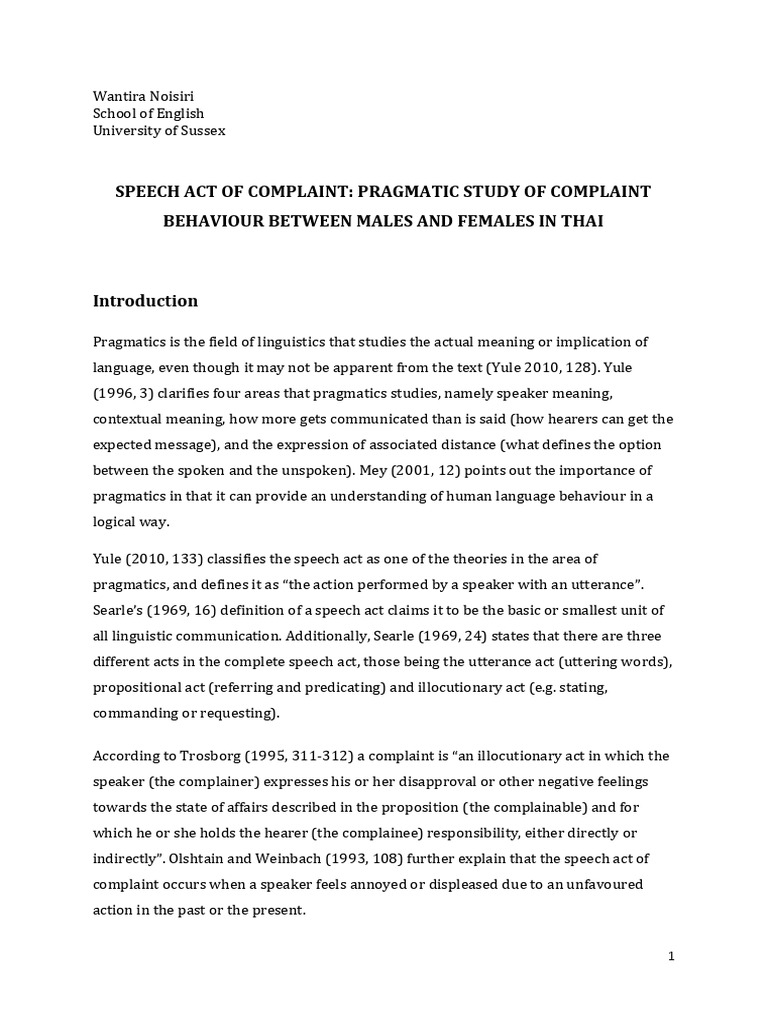 Gender Differences in Thai Complaints | PDF | Linguistics | Human ...