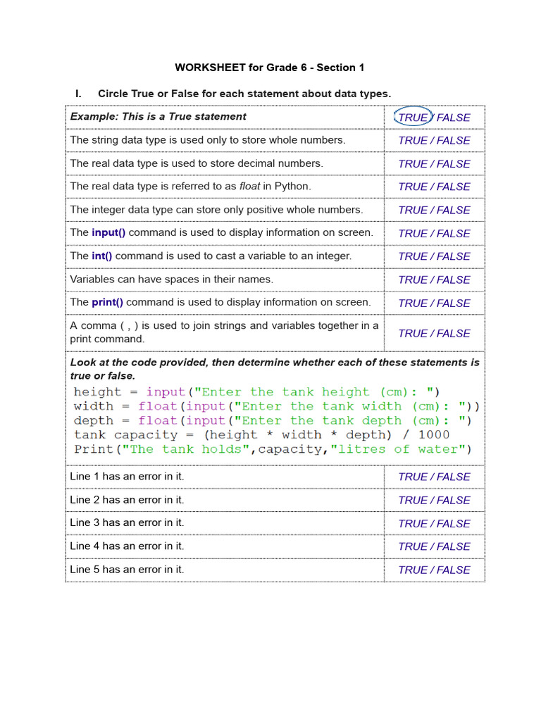 WORKSHEET For Grade 6 (Mid-Term Review) | PDF | Data Type | Integer ...