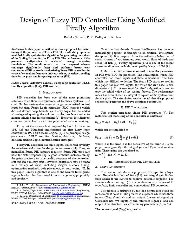 Fuzzy PID Controller Optimization Using Firefly | PDF | Fuzzy Logic ...
