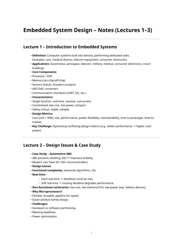 Embedded System Design Overview: Lectures 1-3 | PDF | Digital Signal ...
