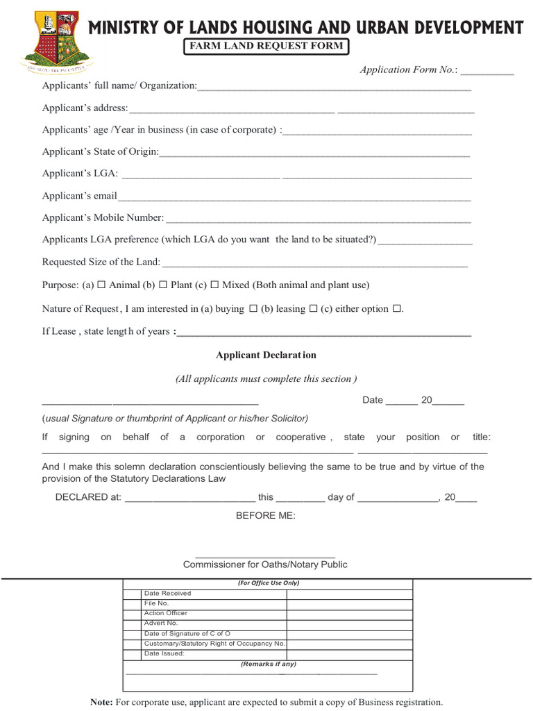 Farm Land Request Application Form | PDF | Notary Public | Chess Theory