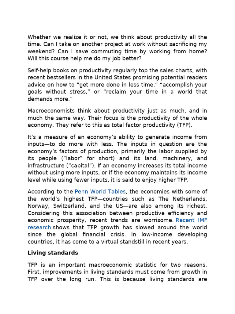Understanding Total Factor Productivity | PDF | Economic Growth | Income