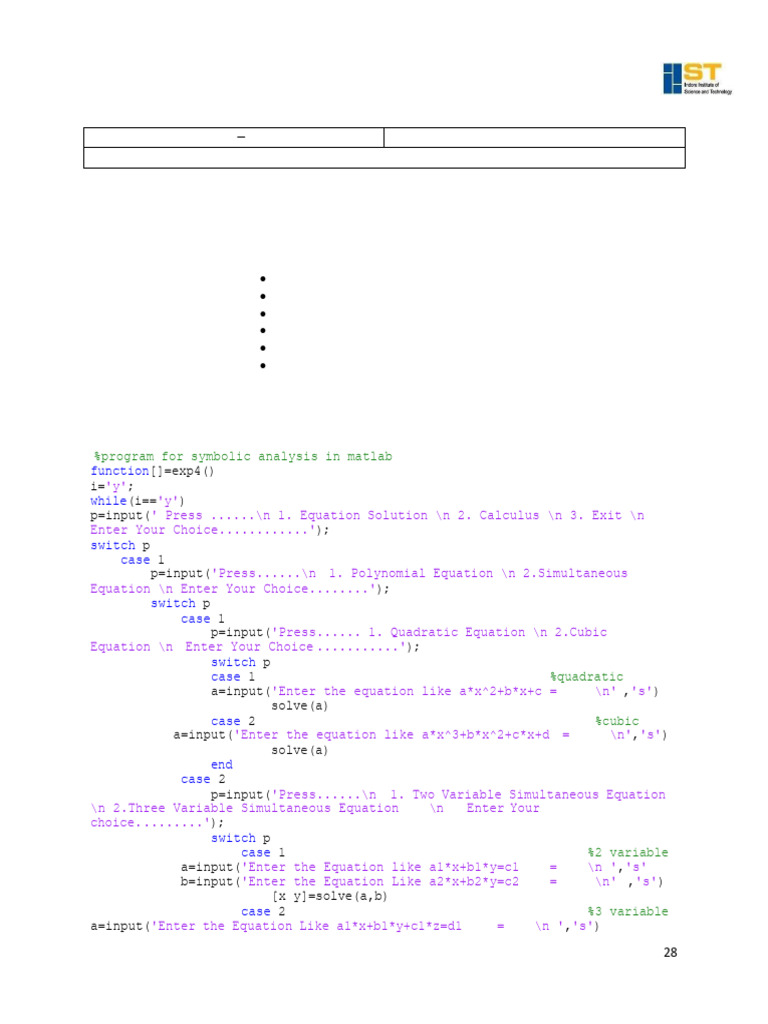 MATLAB Symbolic Analysis Program Guide | PDF