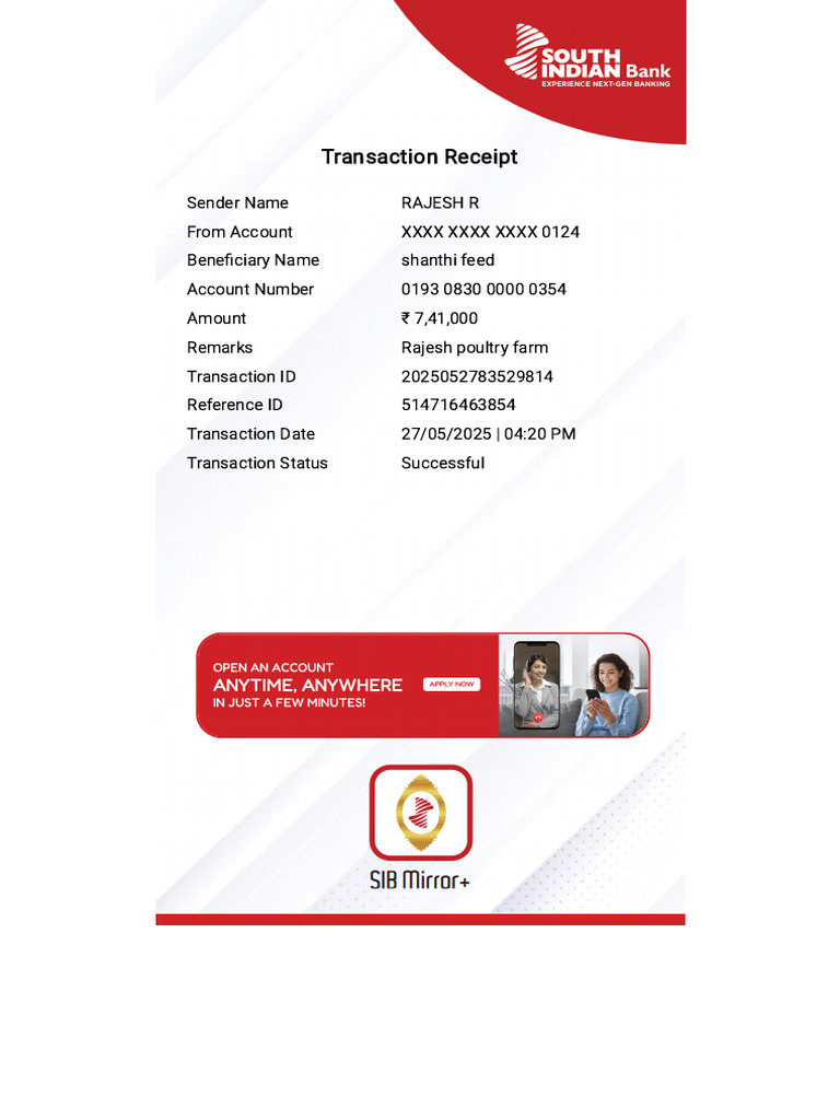 Successful Transaction Receipt Details | PDF