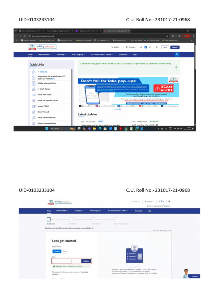 UID Document for C.U. Roll No. 231017-21-0968 | PDF
