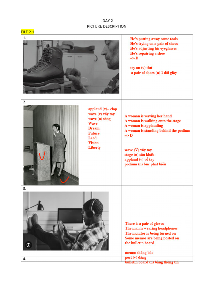 Day 2 Picture Descriptions and Activities | PDF