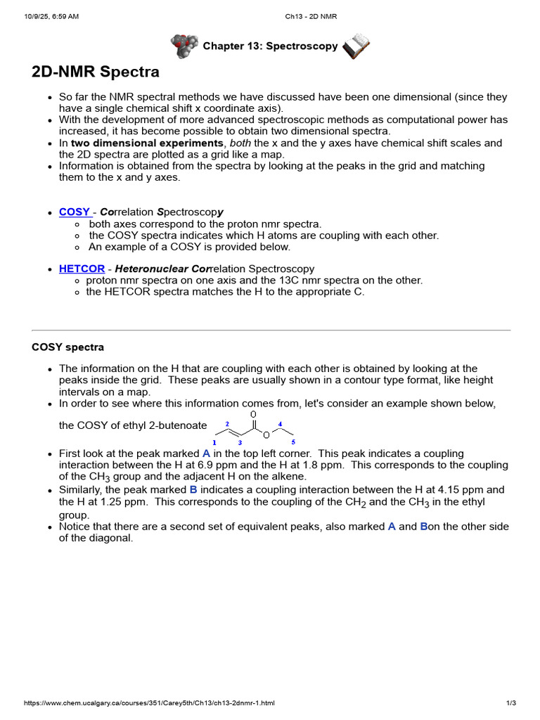 2D NMR | PDF | Two Dimensional Nuclear Magnetic Resonance Spectroscopy ...