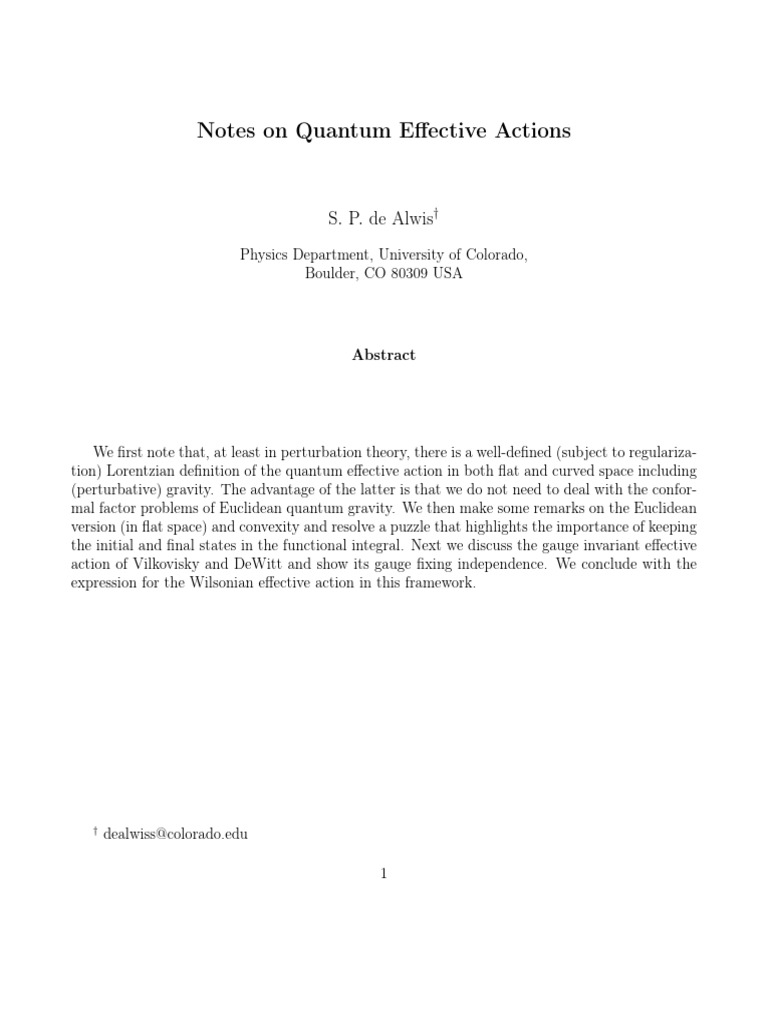 Quantum Effective Action in Lorentzian QFT | PDF | Gauge Theory ...