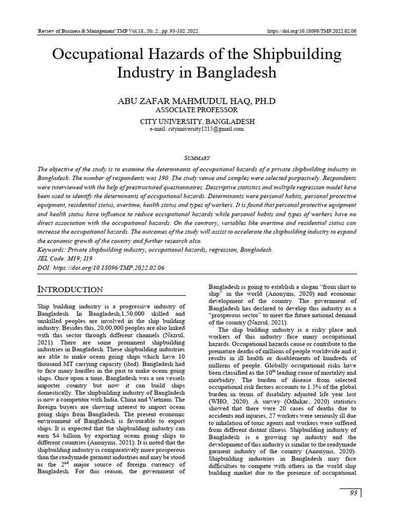 Occupational Hazards in Bangladesh Shipbuilding | PDF | Errors And ...