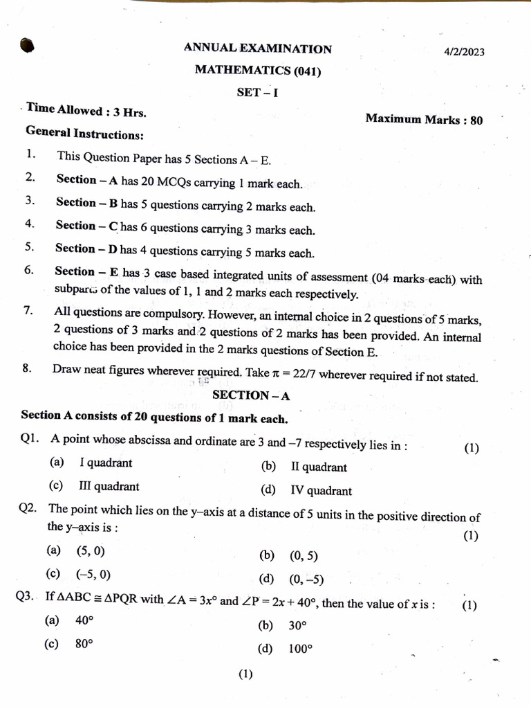 Annual Mathematics Exam Paper 2023 | PDF | Sphere | Area