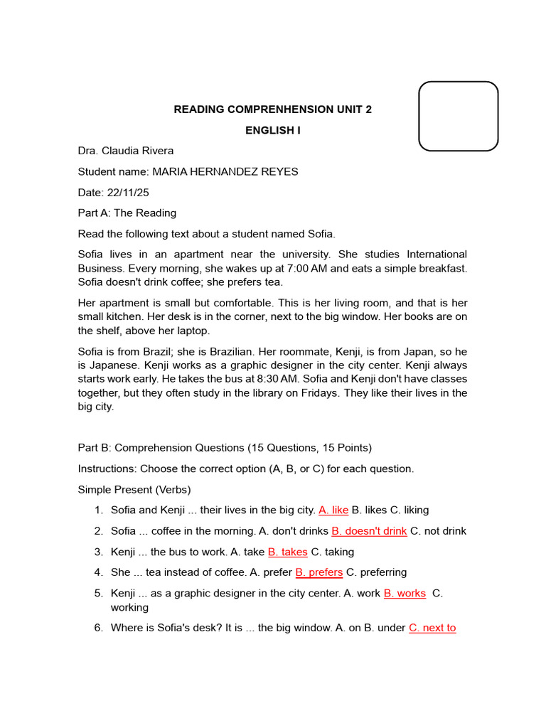 Reading Comprenhension Unit 2 | PDF